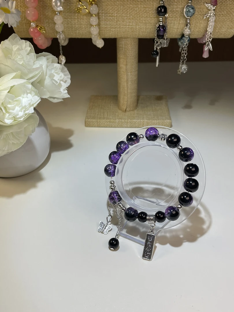 非金属仿水晶手链 欲见紫色百搭饰品男女通用蝴蝶轻奢手链原创