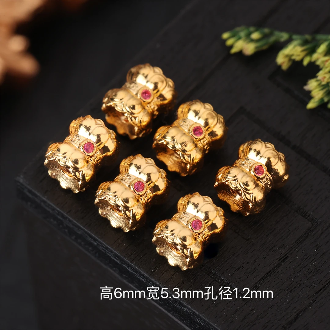 【来福工厂】18k金红宝并蒂莲双头莲桶珠隔珠万能珠串配饰