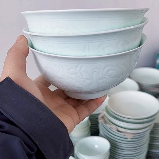 陶碗景德镇瓷器瑕痴面碗3个