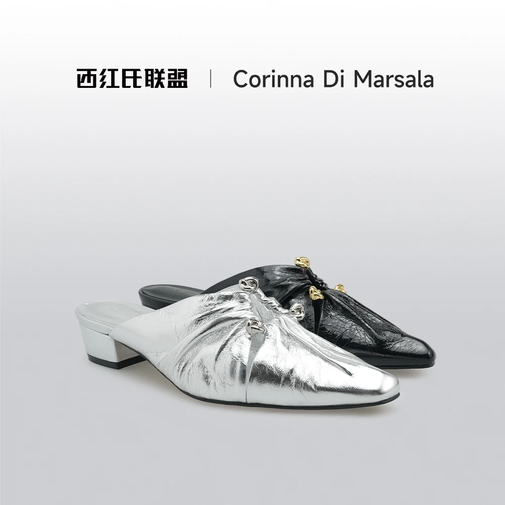 【小马Reese】【西红氏】尖头时尚设计师款拖鞋跟高3cm半码拍小