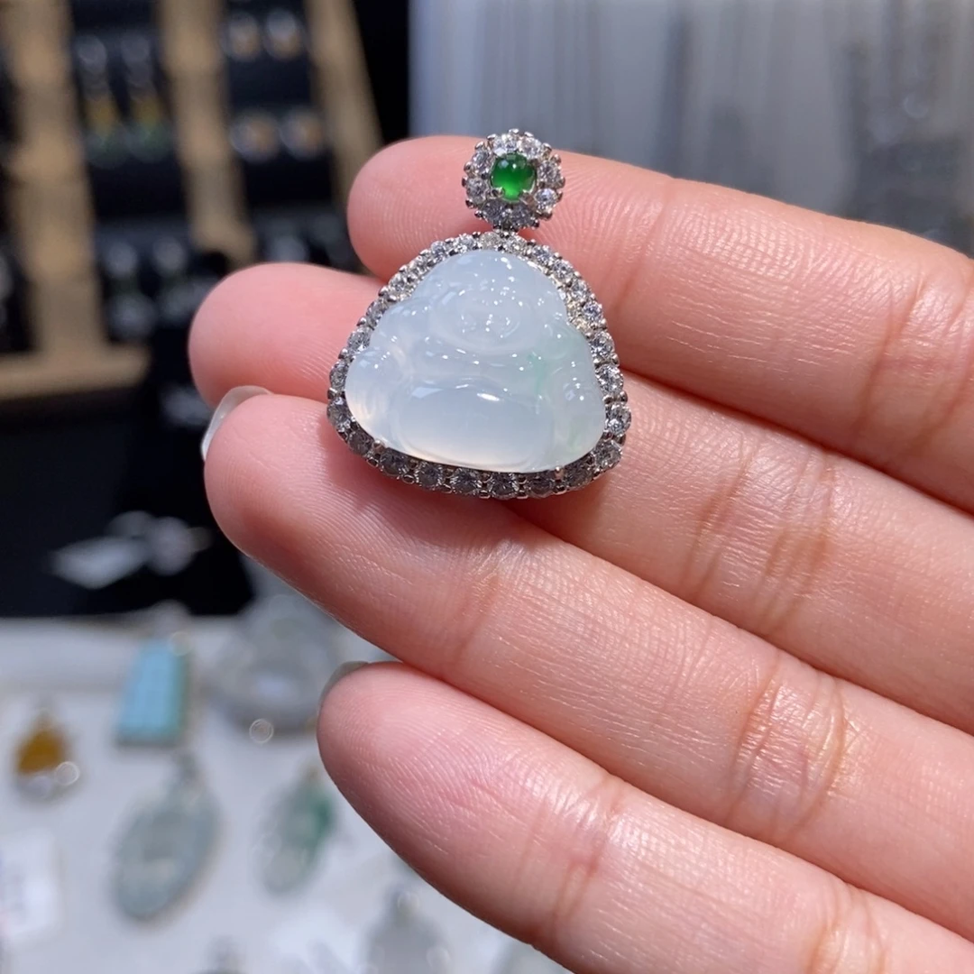 翡翠银S925镶嵌颈饰纯天然缅甸翡翠A货佛公