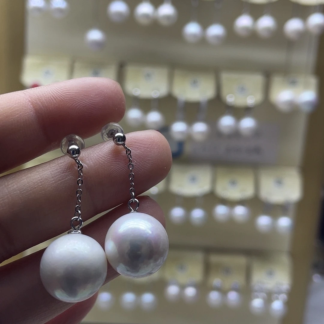 耳饰银S925镶嵌淡水珍珠