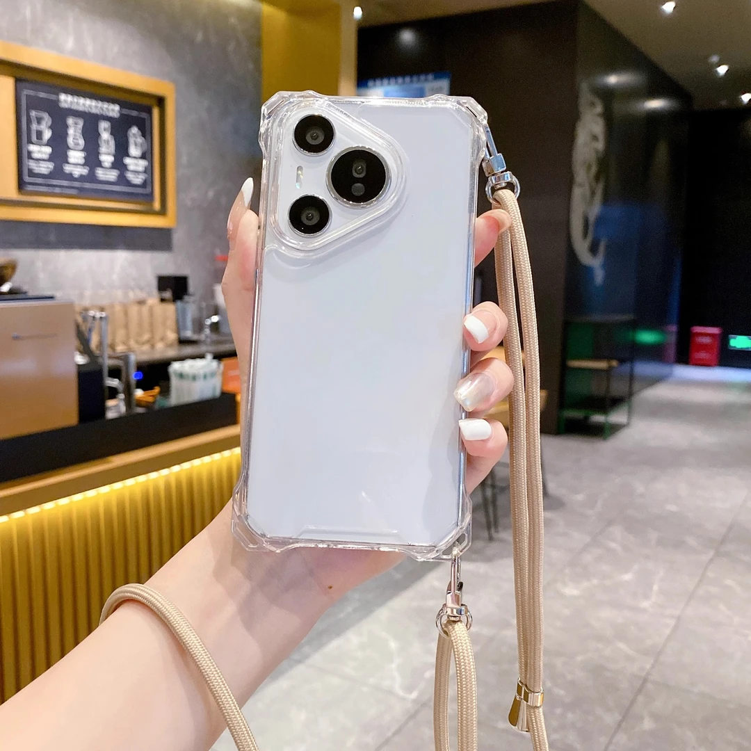 适用华为Pura70手机壳透明四角气囊挂绳孔70pro保护套磨砂高级感P