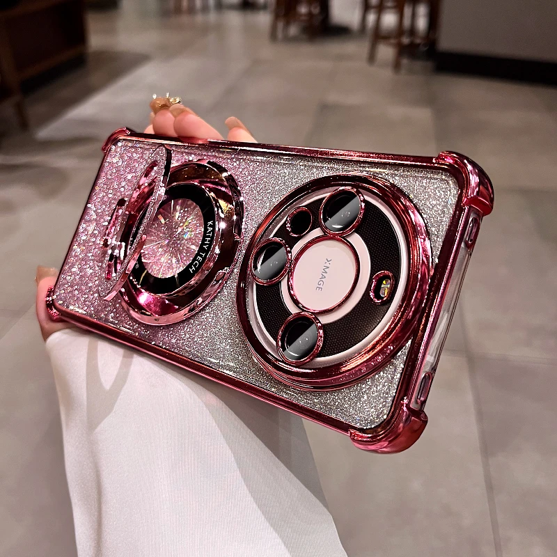 适用华为mate70pro手机壳四角闪粉新款镜头膜女士透明散热保护套