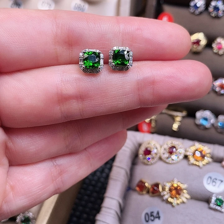 怪****银S925镶嵌耳饰透辉石