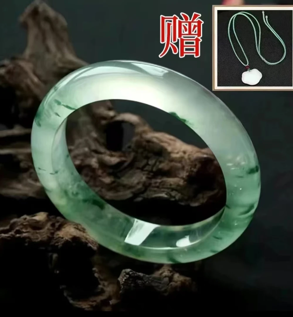 国风飘花冰透手镯精美贵妃美人镯ins证书+平安吊坠