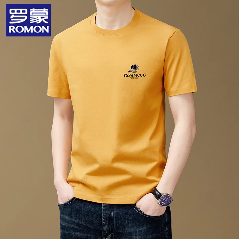 罗蒙2025夏季新款青年时尚短袖T恤休闲日常百搭纯棉透气男士上衣