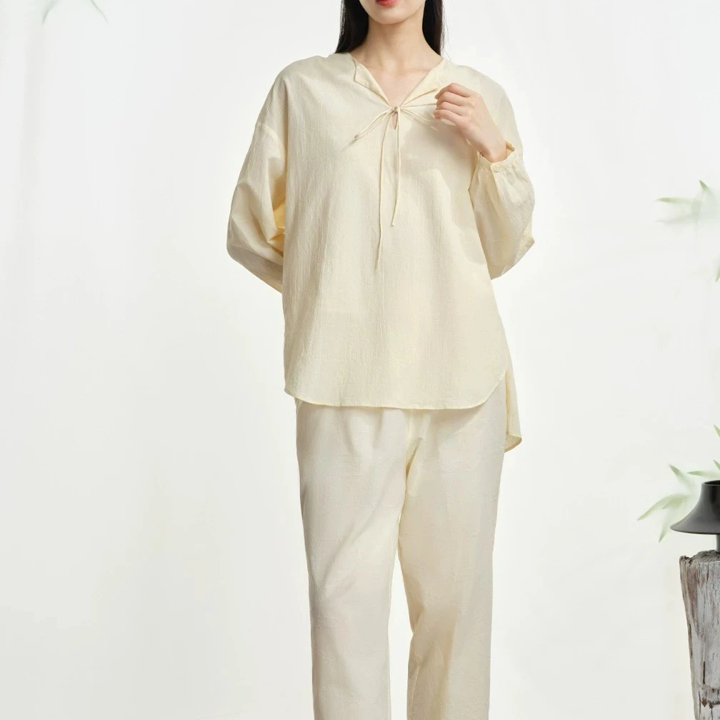 宽画破茧蝶系列秋季新款长袖长裤纯棉舒适家居服宽松女睡衣套装