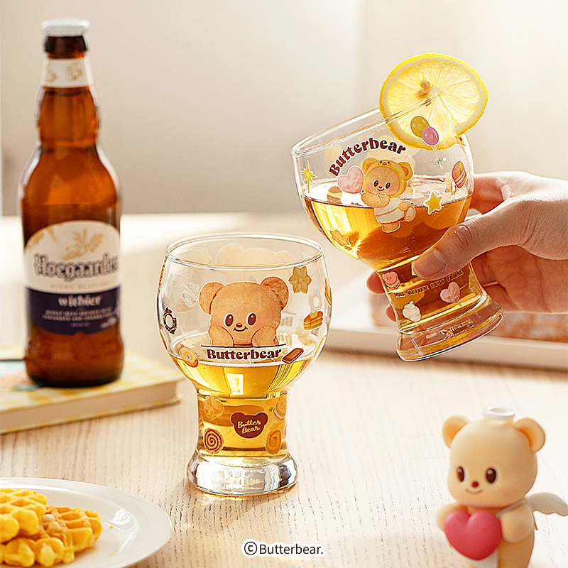 【摩登主妇&黄油小熊】啤酒杯玻璃杯家用喝水杯高颜值杯子果汁杯