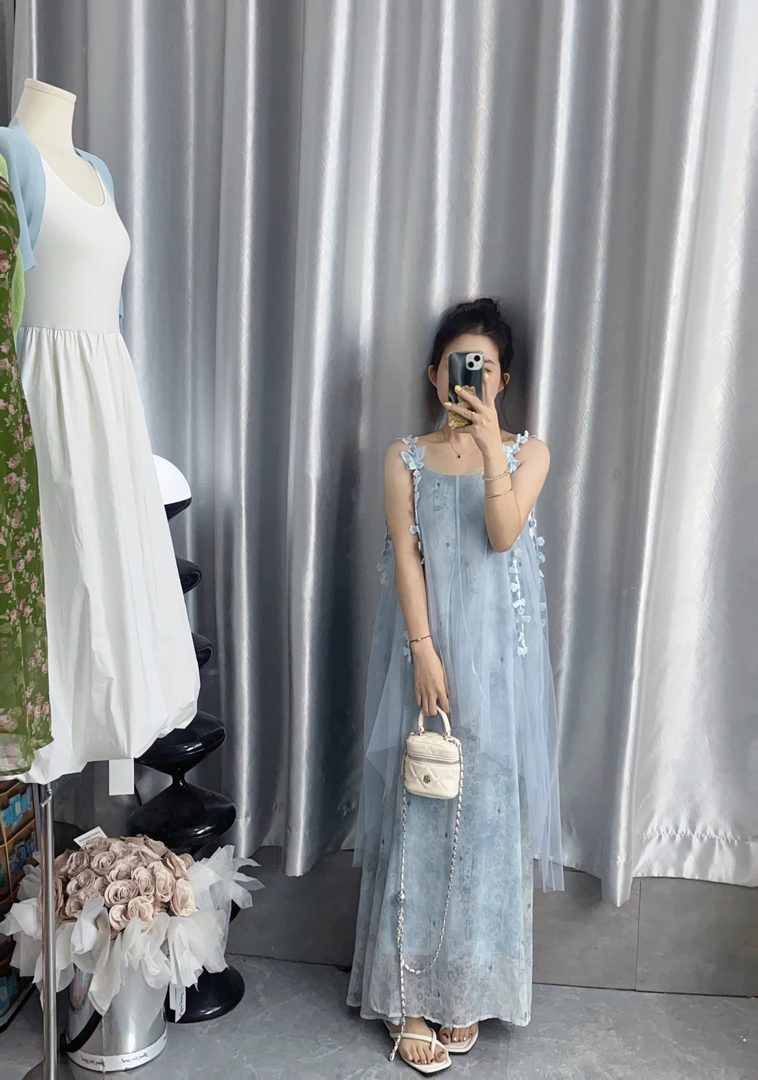 【虎妹推荐】小个子蓝色飘带超仙连衣裙
