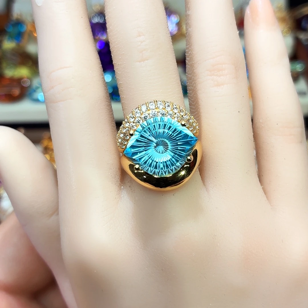 银S925镶嵌戒指托帕石