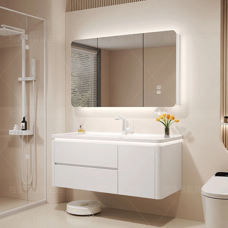 格温莎全桉实木浴室柜组合法式奶油风一体盆卫生间洗漱手洗脸台盆