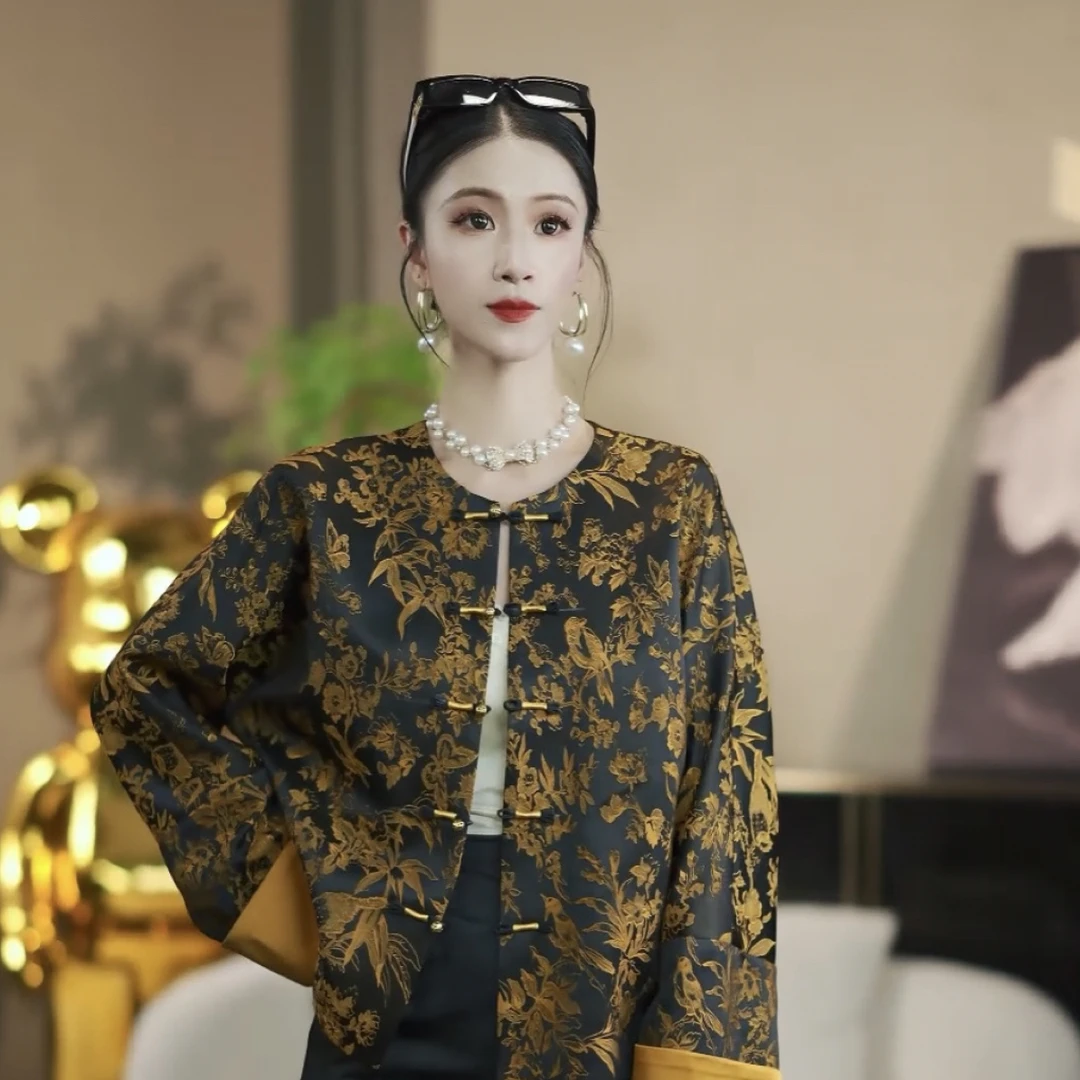 8010新国潮印花一字扣翻袖秋季外套