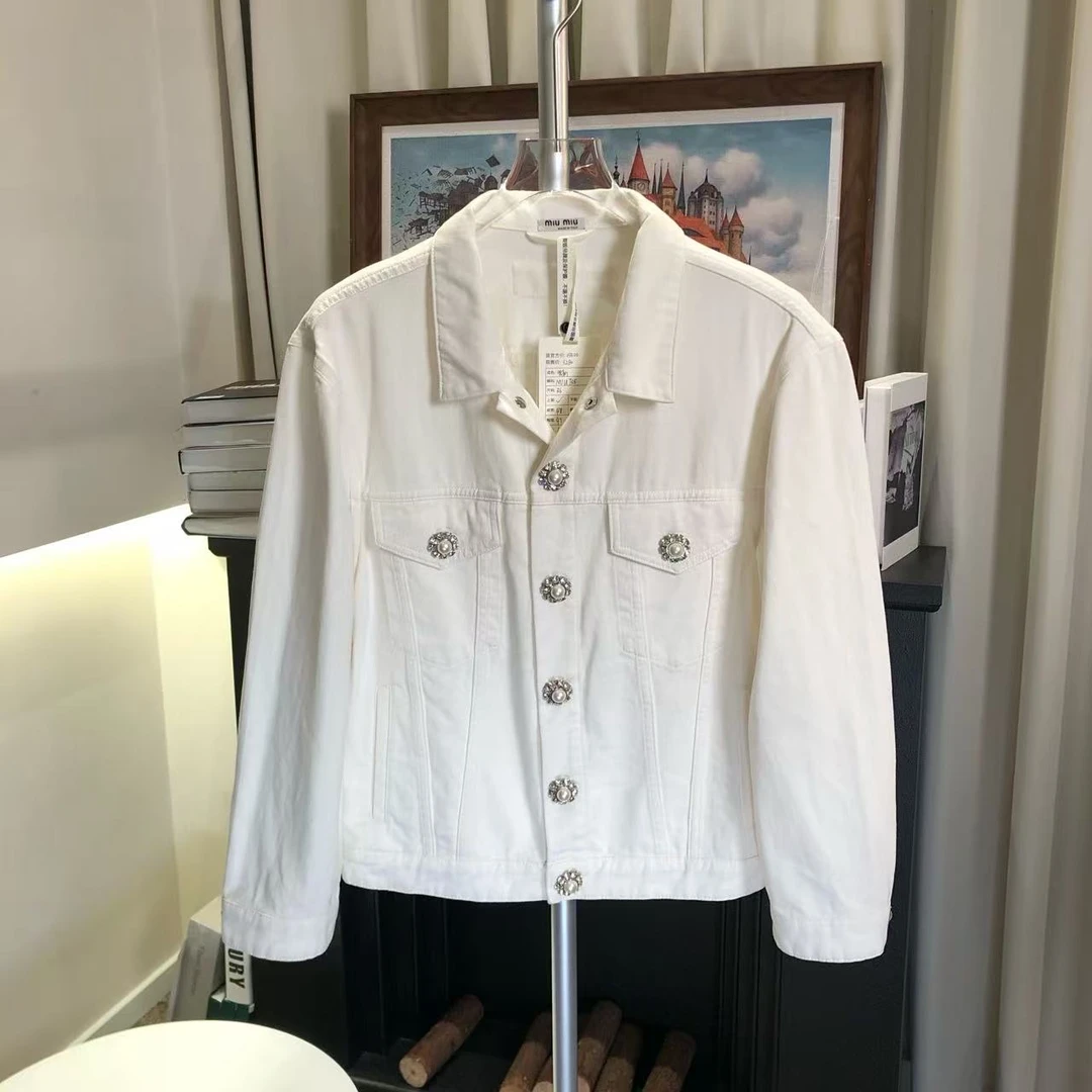99新 MIU MIU/缪缪 98新 MIU735 Logo白色牛仔外套36码原价15500