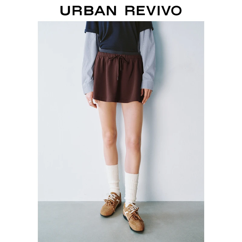 UR2025秋季新款女装休闲运动风撞色拼接松紧腰半裙UYY550005