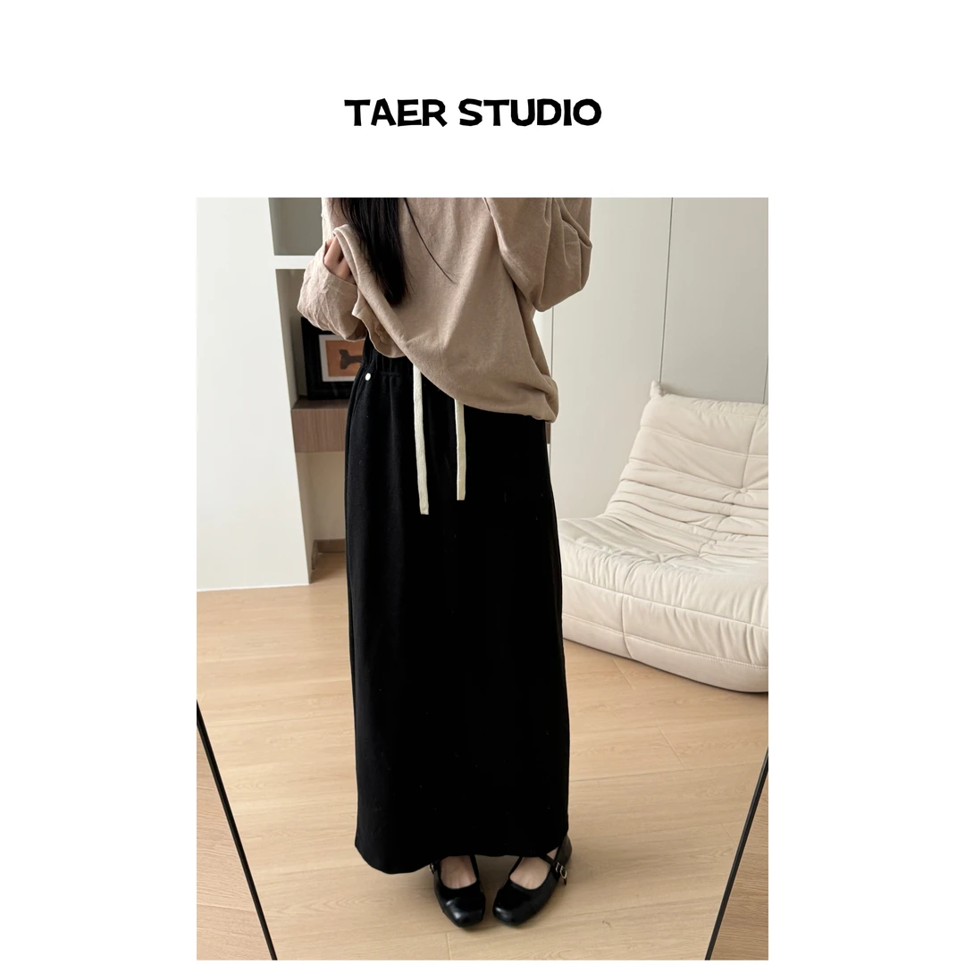 【塔儿姐】“东大门贝壳裙”松紧开叉半身裙女2025春夏百搭A字中长裙