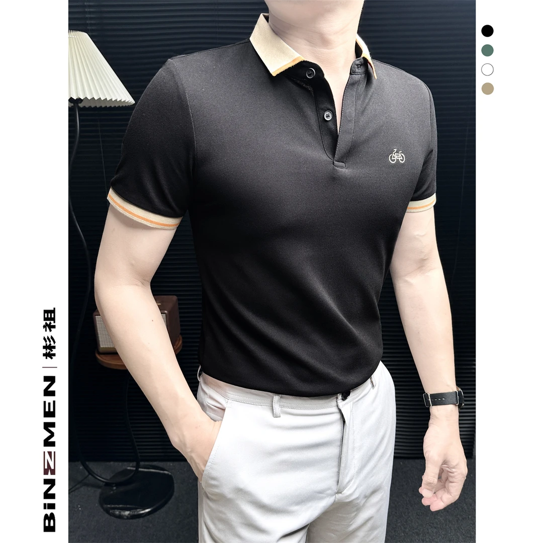 刺绣撞色领polo衫男短袖男款爆款2025新款夏季商务休闲高级感男装
