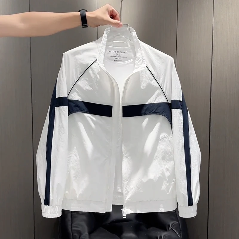 男士春装外套设计感撞色立领夹克男时尚运动休闲潮流宽松帅气男装