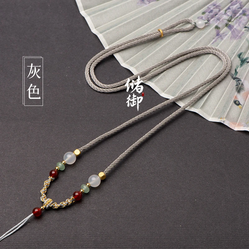 全新玉石项链绳手工编织四股辫无事牌平安扣吊坠手绳挂绳可调节款