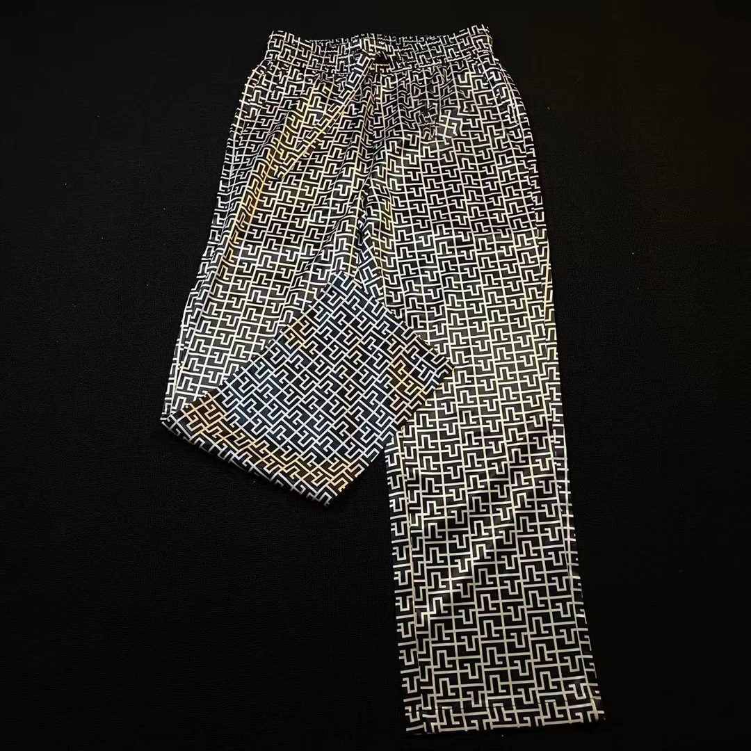 潮牌印花男士休闲裤夏季薄款高档速干冰丝直筒裤轻奢垂感百搭裤子