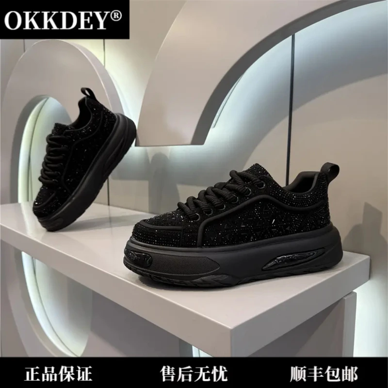 okkdey黑色男鞋痞帅高级感男士增高老爹鞋运动透气时尚百搭旅游鞋