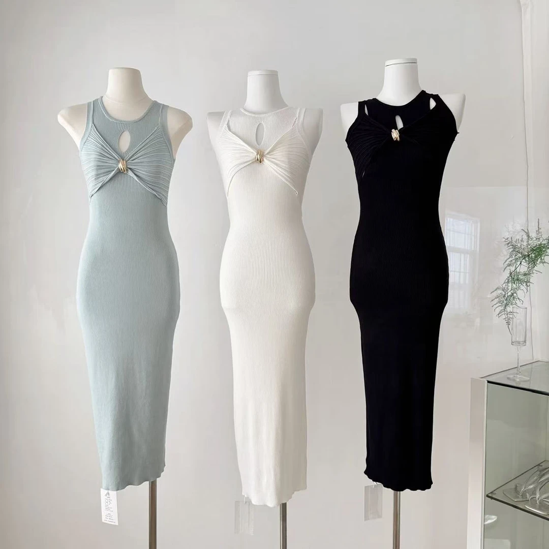 冰瓷薄荷气质辣妹法式性感修身设计感连衣裙女