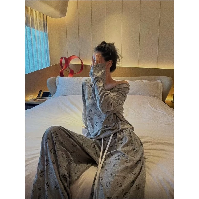 【TPNY宅町睡衣】甜美气质慵懒Kitty睡衣女秋款长袖长裤家居服套装