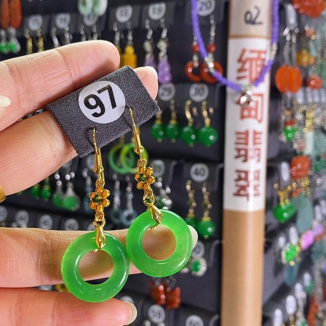 银S925镶嵌翡翠耳饰97