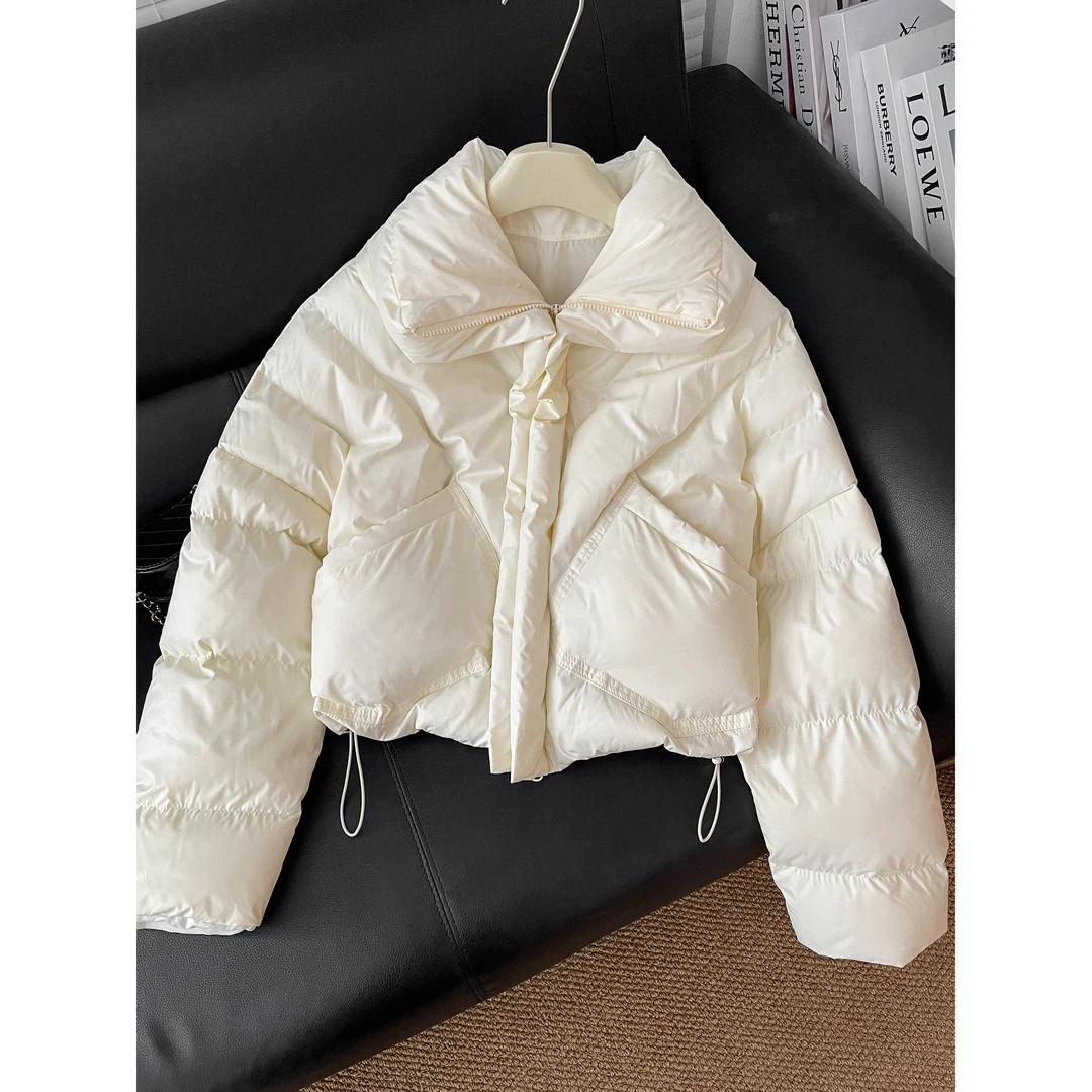 韩系超好看立领白色短款棉服女冬季2025新款小个子加厚棉衣厚外套