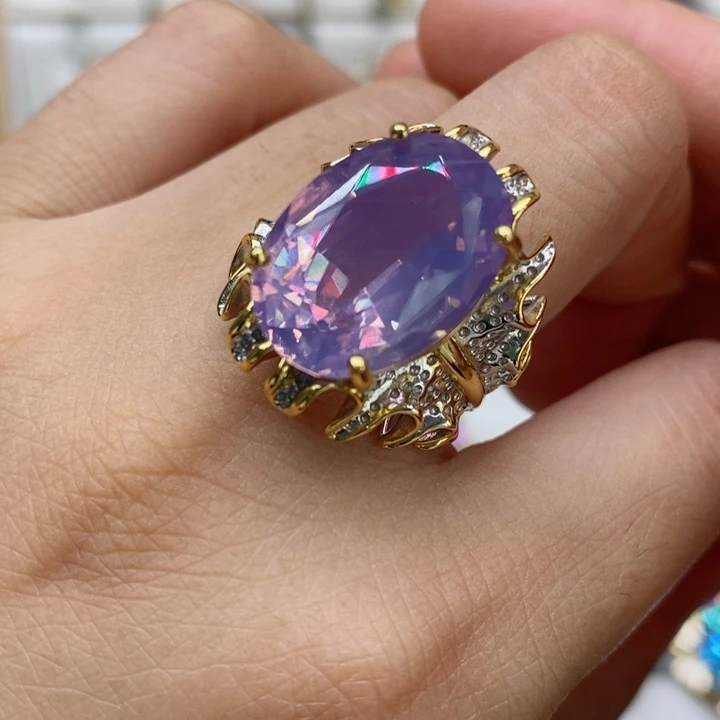 水晶戒指银S925镶嵌天然水晶戒指