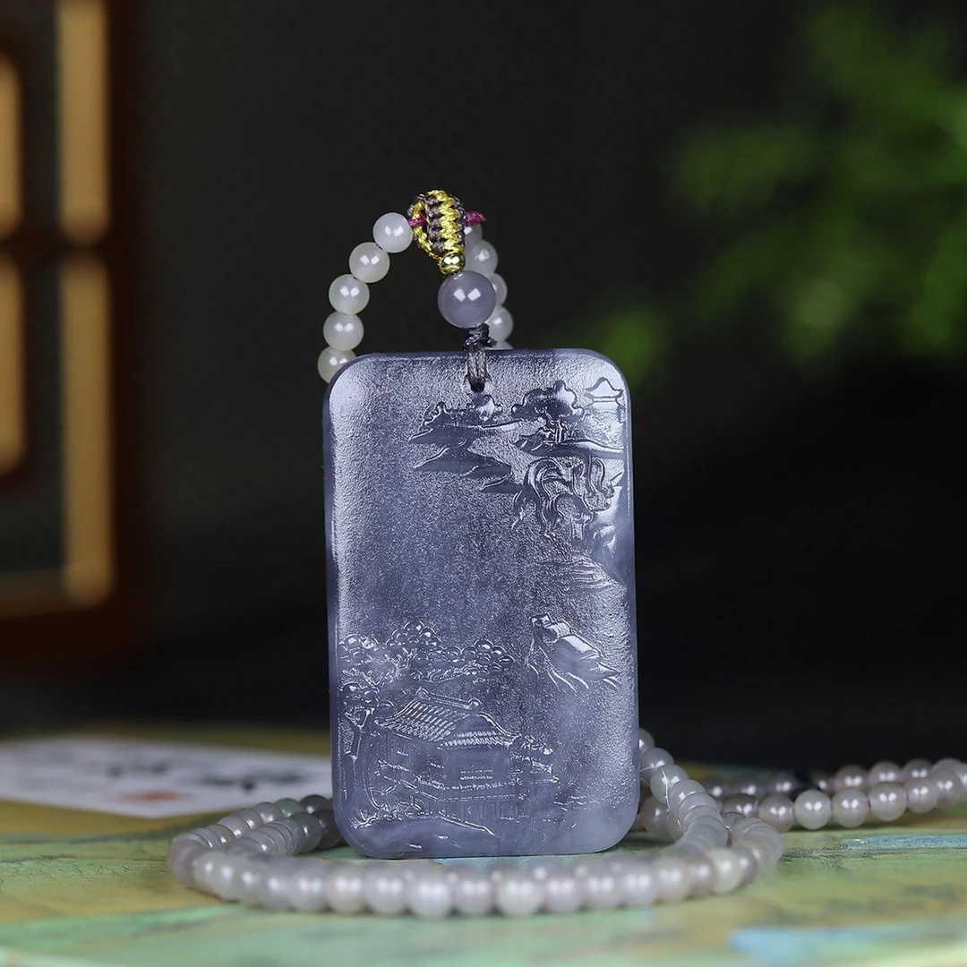 103148和田玉烟紫山清水秀玉牌