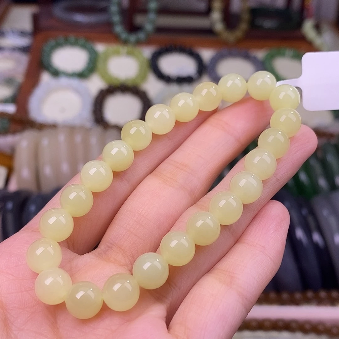 颈饰未镶嵌和田玉毕业级老矿料黄口手串8m