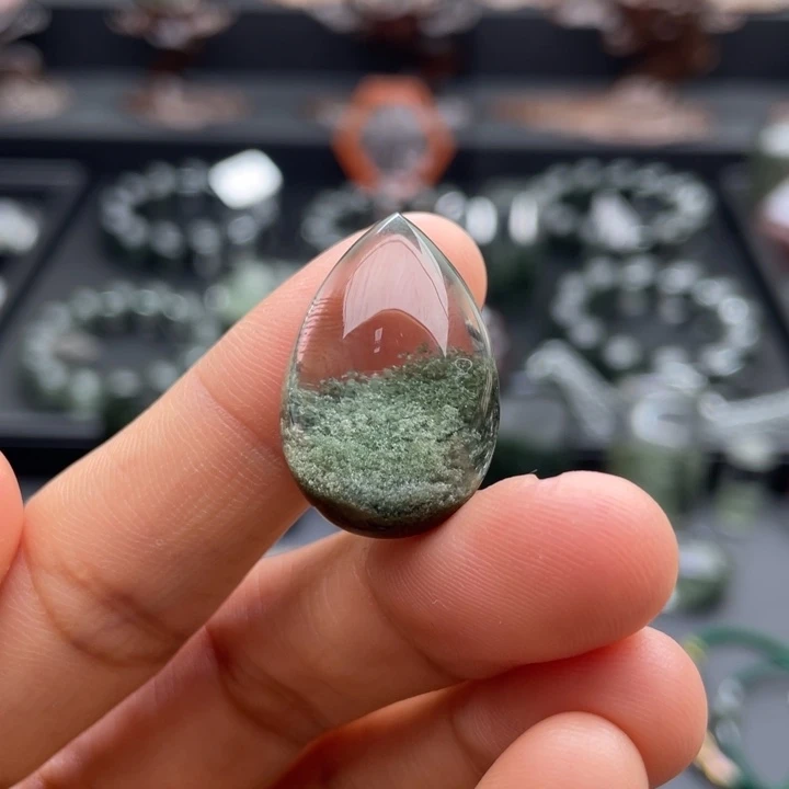 颈饰水晶未镶嵌绿幽灵聚宝盆水滴定制