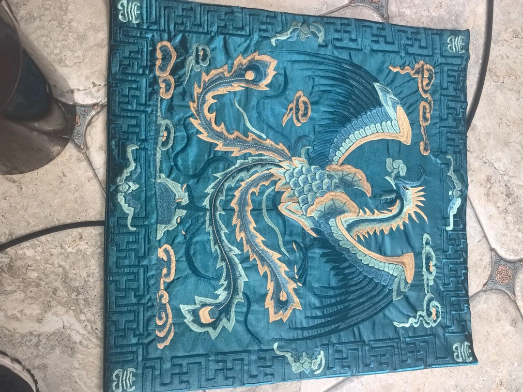 凤徕兮私人定制孔雀蓝凤图案坐垫(211-40）