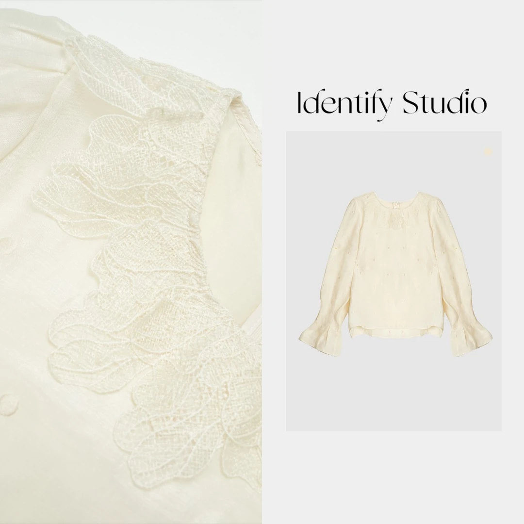 IDENTIFY香香“点点衬衫”春季点点刺绣拼接蕾丝衬衫上衣25SS