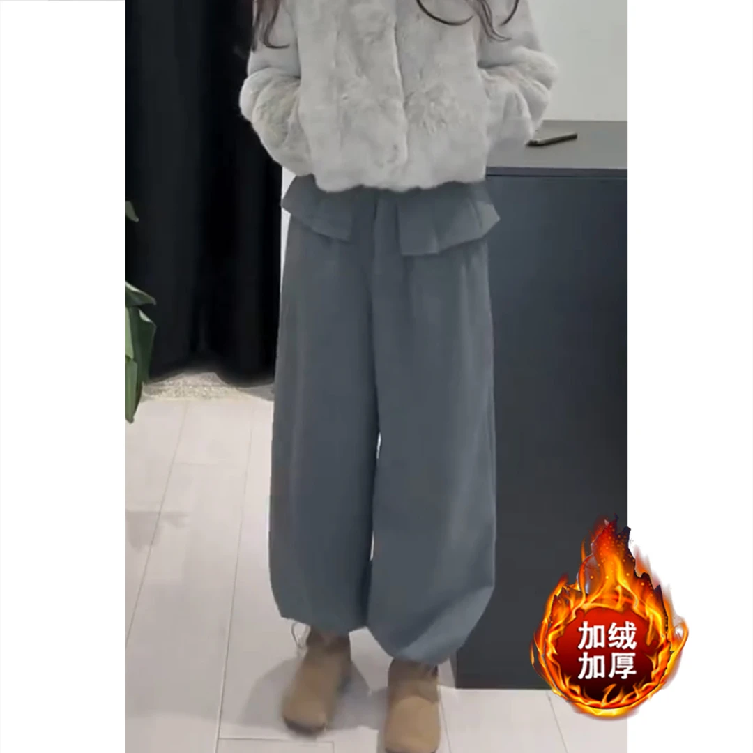 艾塔莉花边小众设计感阔腿裤加绒加厚阔腿裤时尚百搭休闲裤女新款