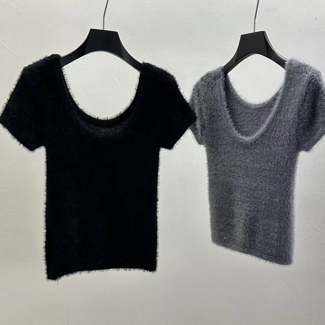 韩代 早秋轻盈毛绒感可叠穿短袖毛衣（No退）