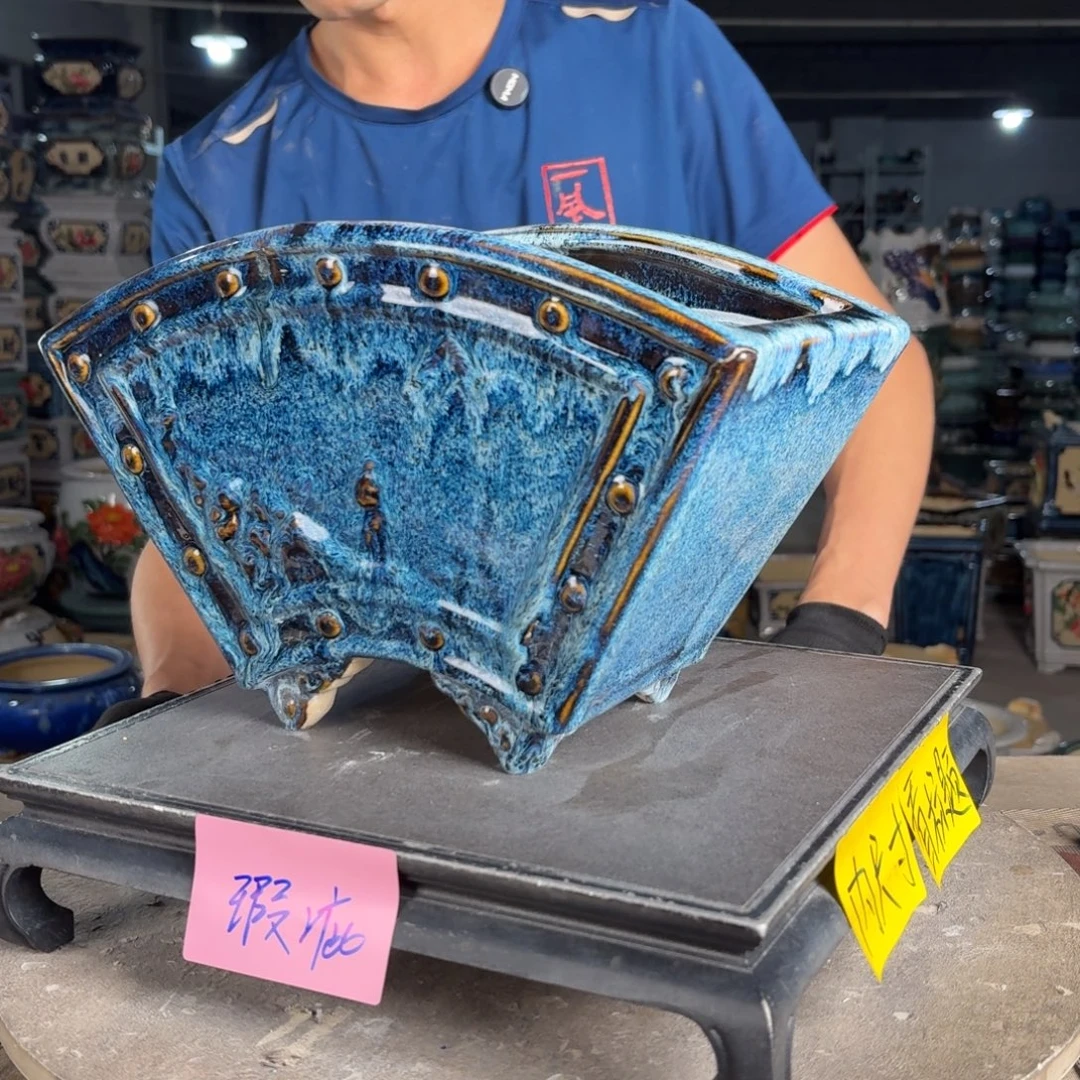 一风堂石湾花盆 内27*14*15釉裂瑕疵