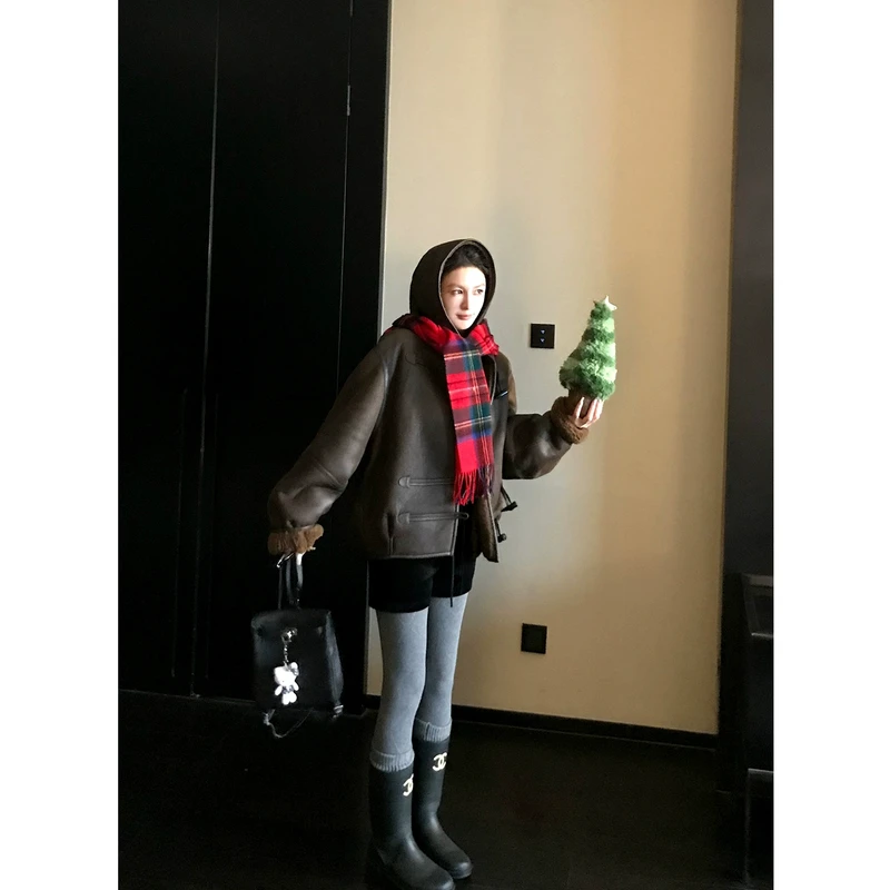 【双旦限量】"榛果可可"进口美利奴羊毛皮毛一体两面穿皮草外套冬