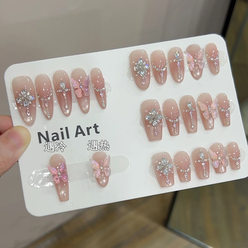 【温变蝴蝶】L抒雅手工穿戴甲纯欲气质指尖渐变淡雅高级指甲贴冰透