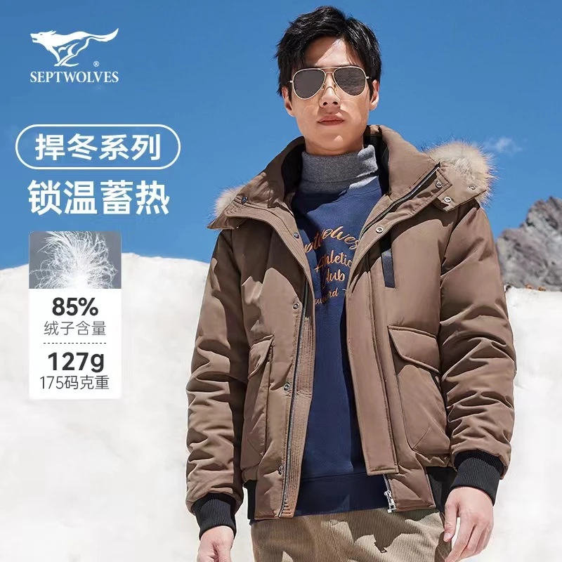 【捍冬羽绒系列】防寒蓄热银里貉毛领可脱卸帽新羽绒服男装外套8566
