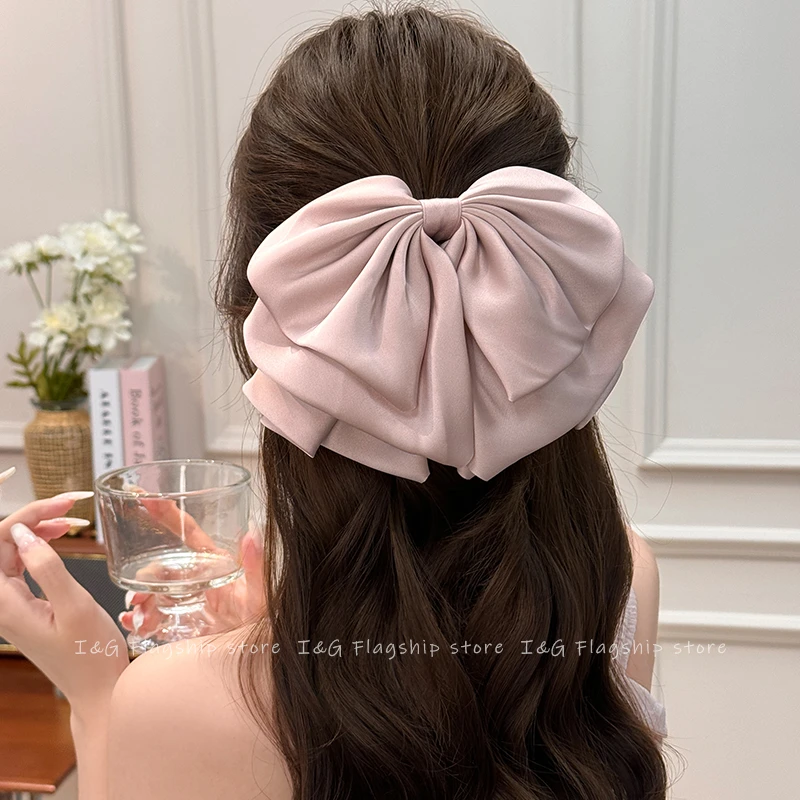 I&G法式缎面蝴蝶结发夹女高级感2025新款后脑勺显发量低马尾发饰