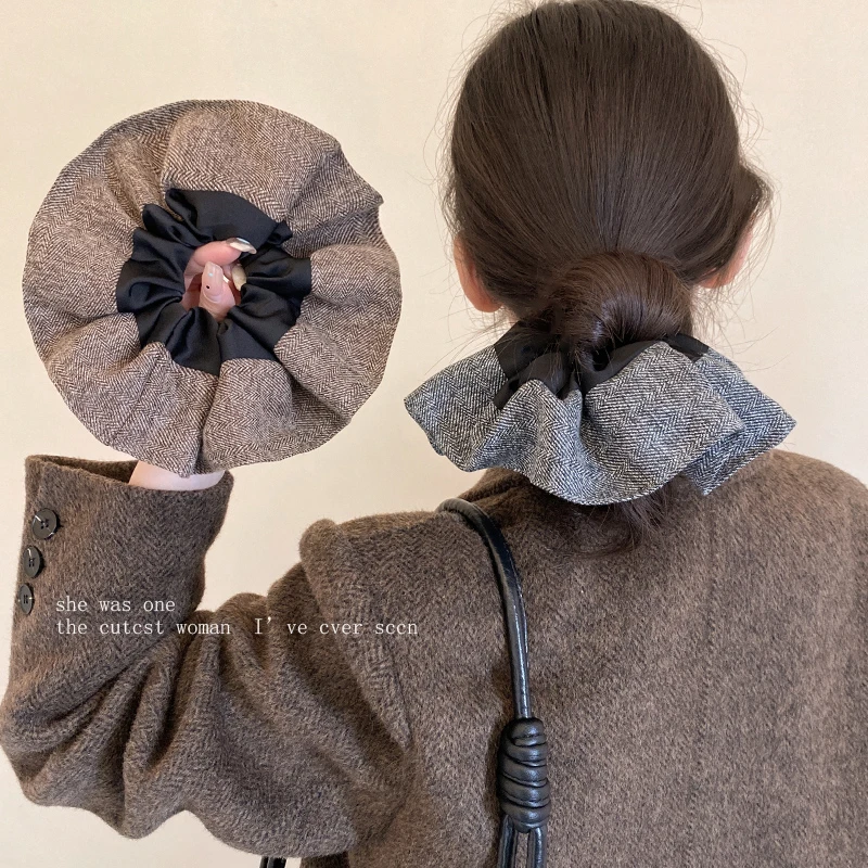 韩系毛呢拼接大肠圈时尚高马尾丸子头发圈高端韩国发绳气质新款