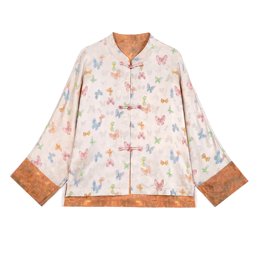 （小彩蝶）新中式2025款立领国风盘扣外套百搭提花外套FB2401133