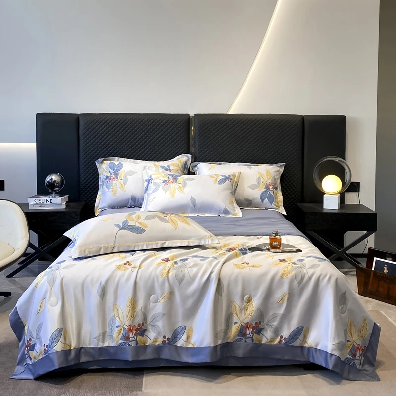 2025轻奢大版印花水洗冰柔丝夏被四件套冰丝空调被