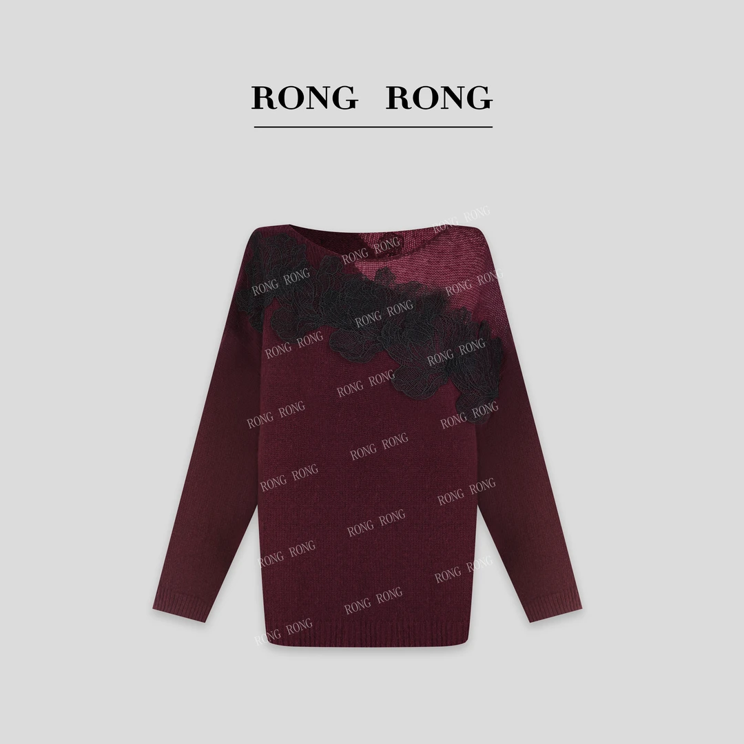 溶溶T【花蕊】RONGRONG绵羊毛桑蚕丝山羊绒蕾丝刺绣镂空毛衣2921