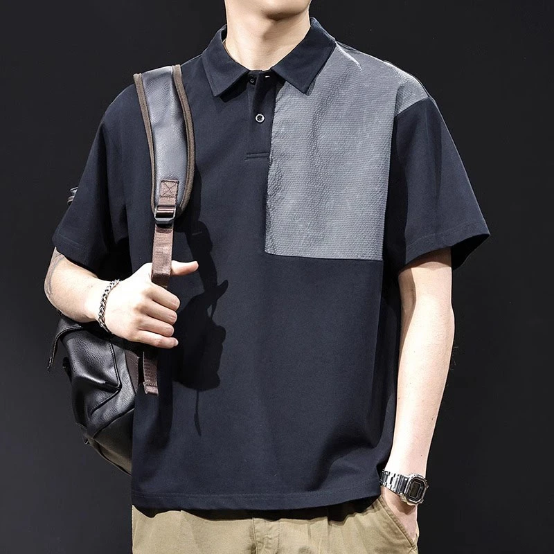 U&PURA短袖POLO衫男款夏季半袖宽松潮流翻领拼接撞色时尚百搭t恤