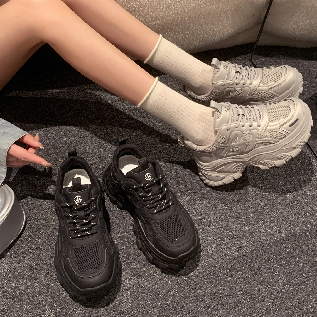 贾不假老爹鞋女2025新款秋季超火百搭网面透气厚底增高显瘦运动鞋