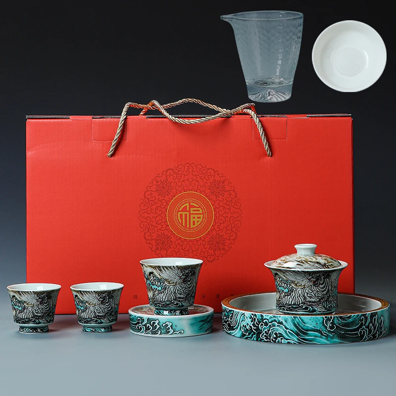 墨彩如虎添翼可悬停旋转三才盖碗家用办公室功夫泡茶器公司伴手礼