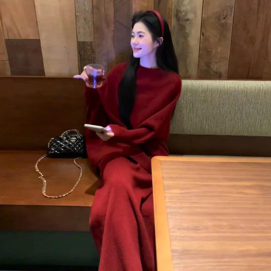 2026新款慵懒松弛感穿搭毛衣连衣裙子女秋冬季长裙套装小众不撞款